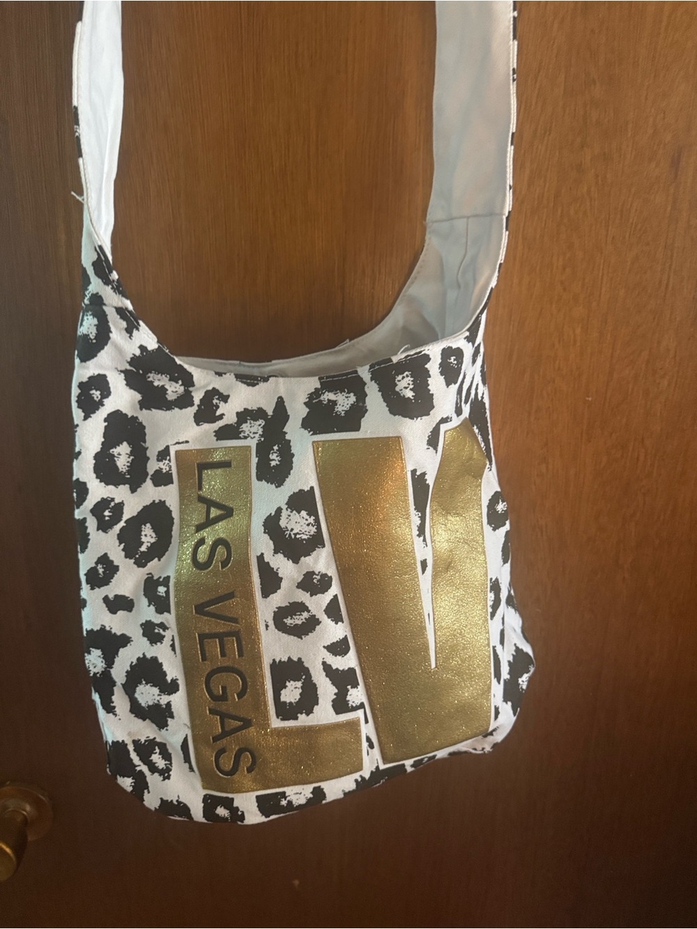 Source Unknown White and Black Leopard-Print Shoulder Bag with Gold LV